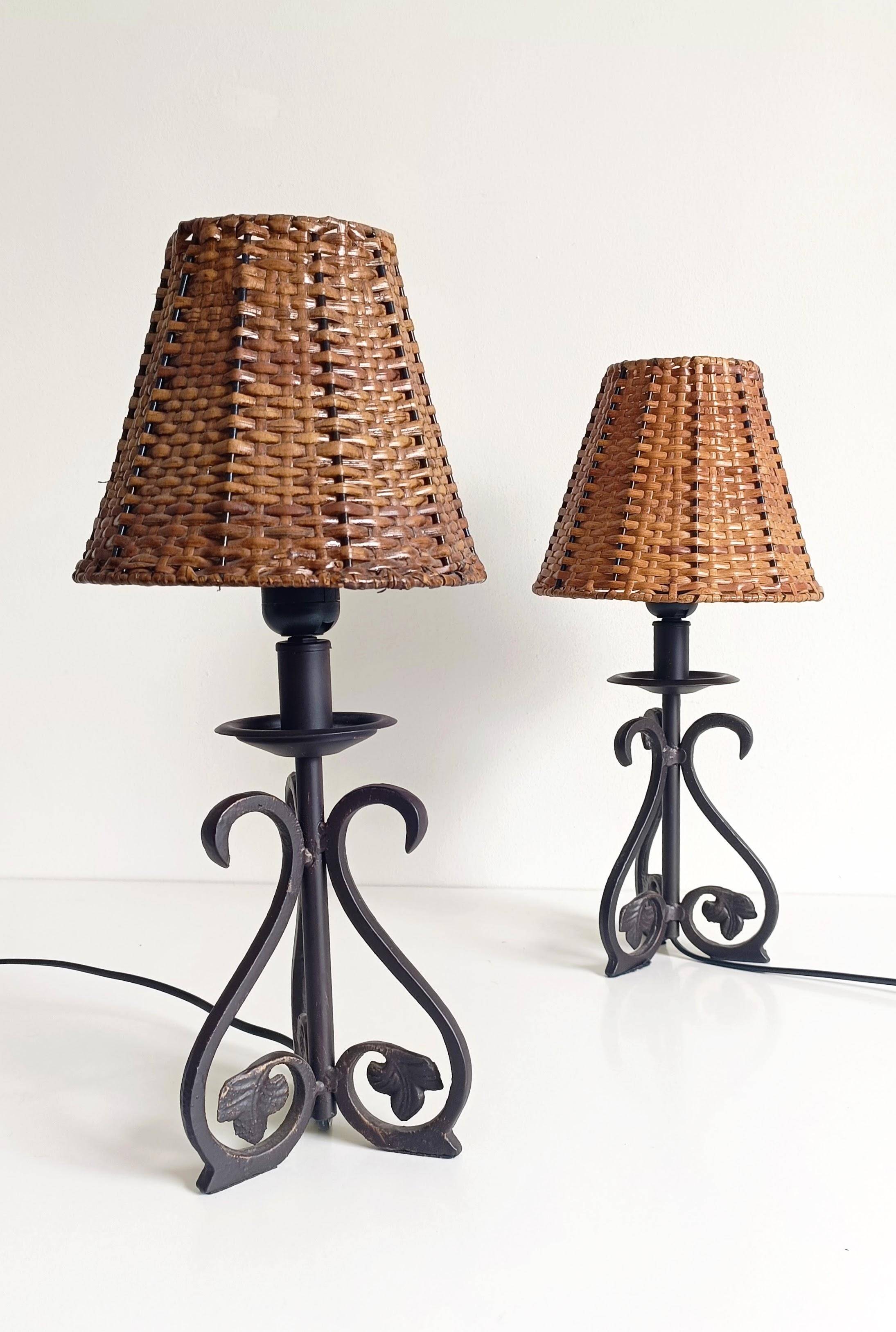 Mid-20th Century Spanish Hand-Forged Wrought Iron Table Lamps