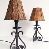 Mid-20th Century Spanish Hand-Forged Wrought Iron Table Lamps