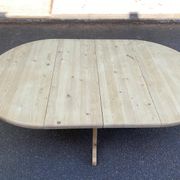 Table à manger ronde extensible pied central rénovée en bois massif 200cm