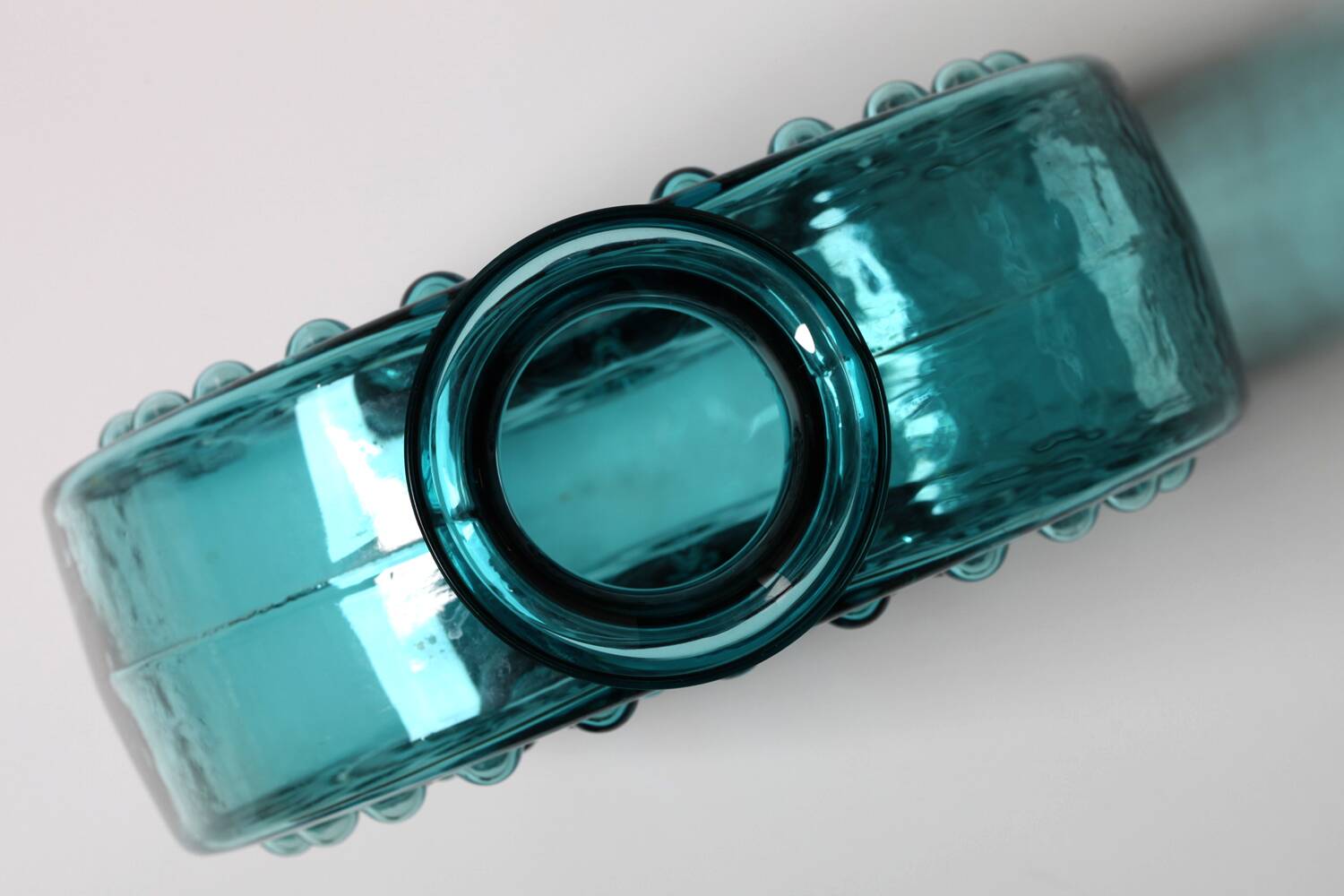 Vintage Teal Blue Glass Vase: Mid-Century Modern Sunburst Design / 1969