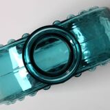 Vintage Teal Blue Glass Vase: Mid-Century Modern Sunburst Design / 1969