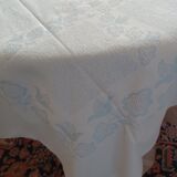 Sky blue damask tablecloth and its 12 towels