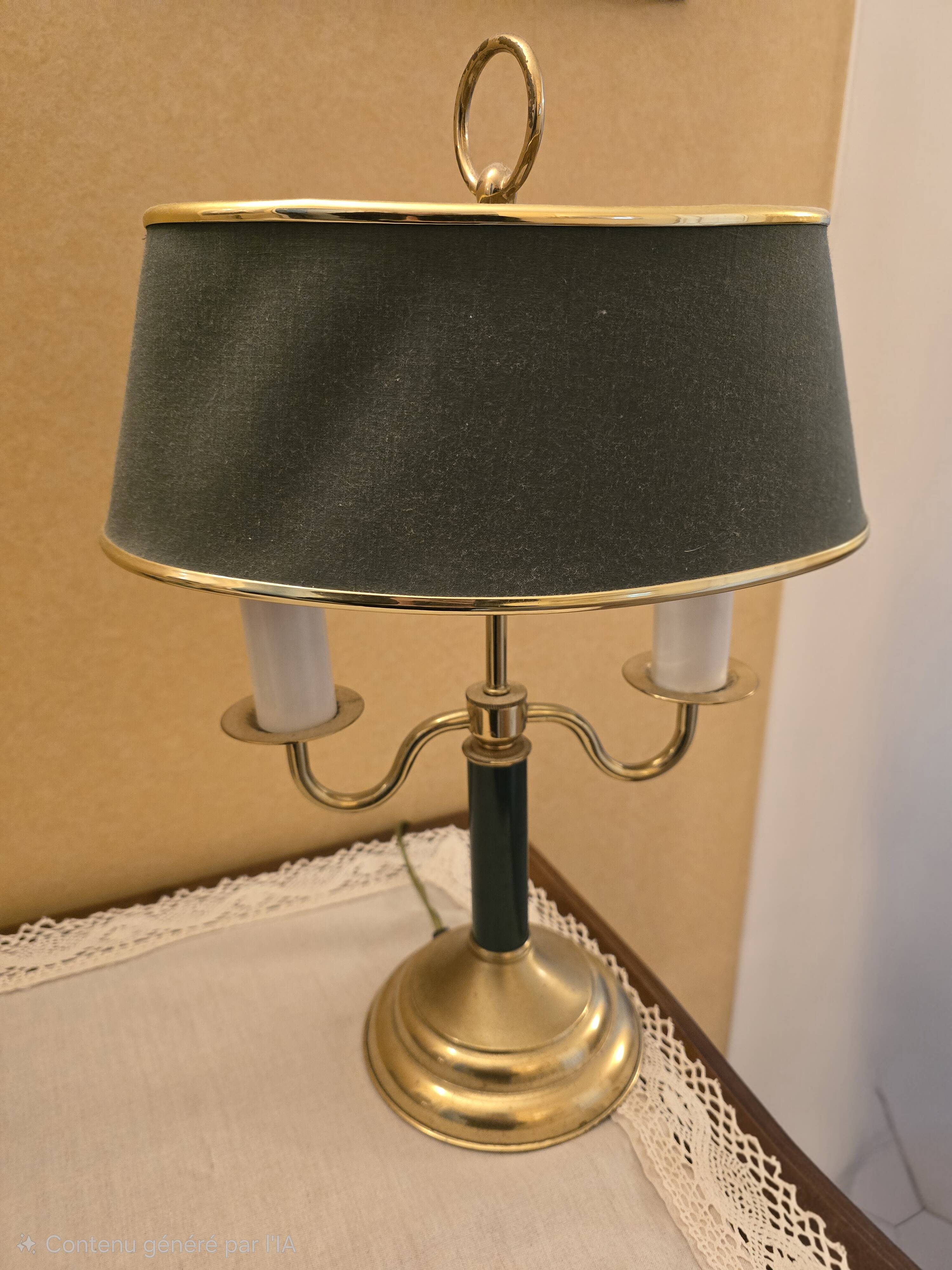 Pair of bouillotte lamps in Empire/Directoire style - brass & Empire green