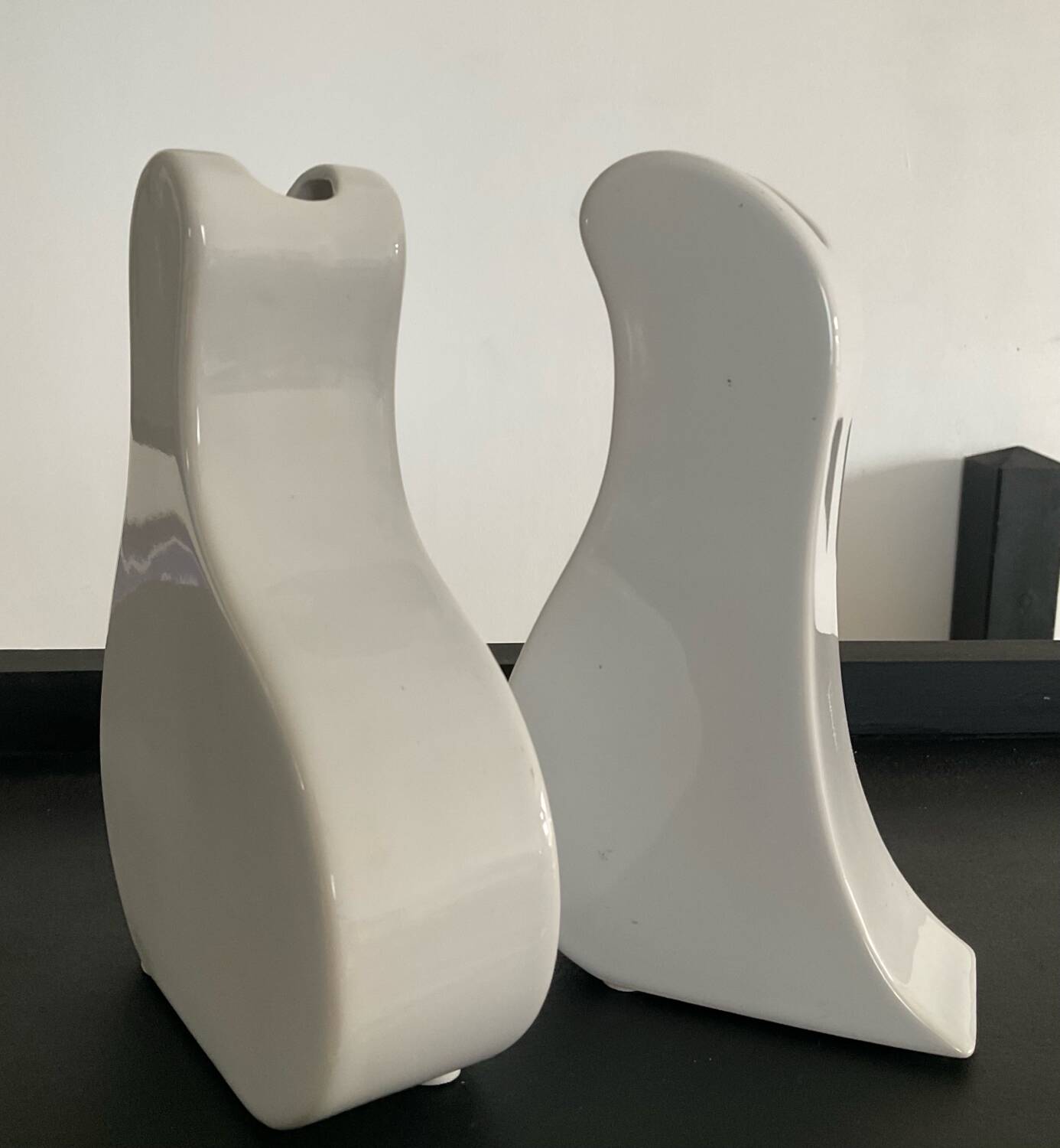 Pair of vintage glazed ceramic vases in an organic shape