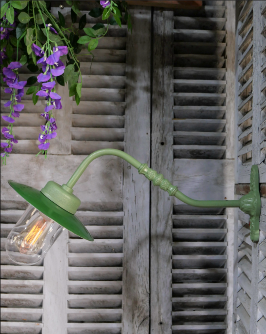Green gooseneck courtyard wall lamp