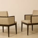 Pair of armchairs cube year 1960 fabric chiné beige restored. Sam SAM ref
