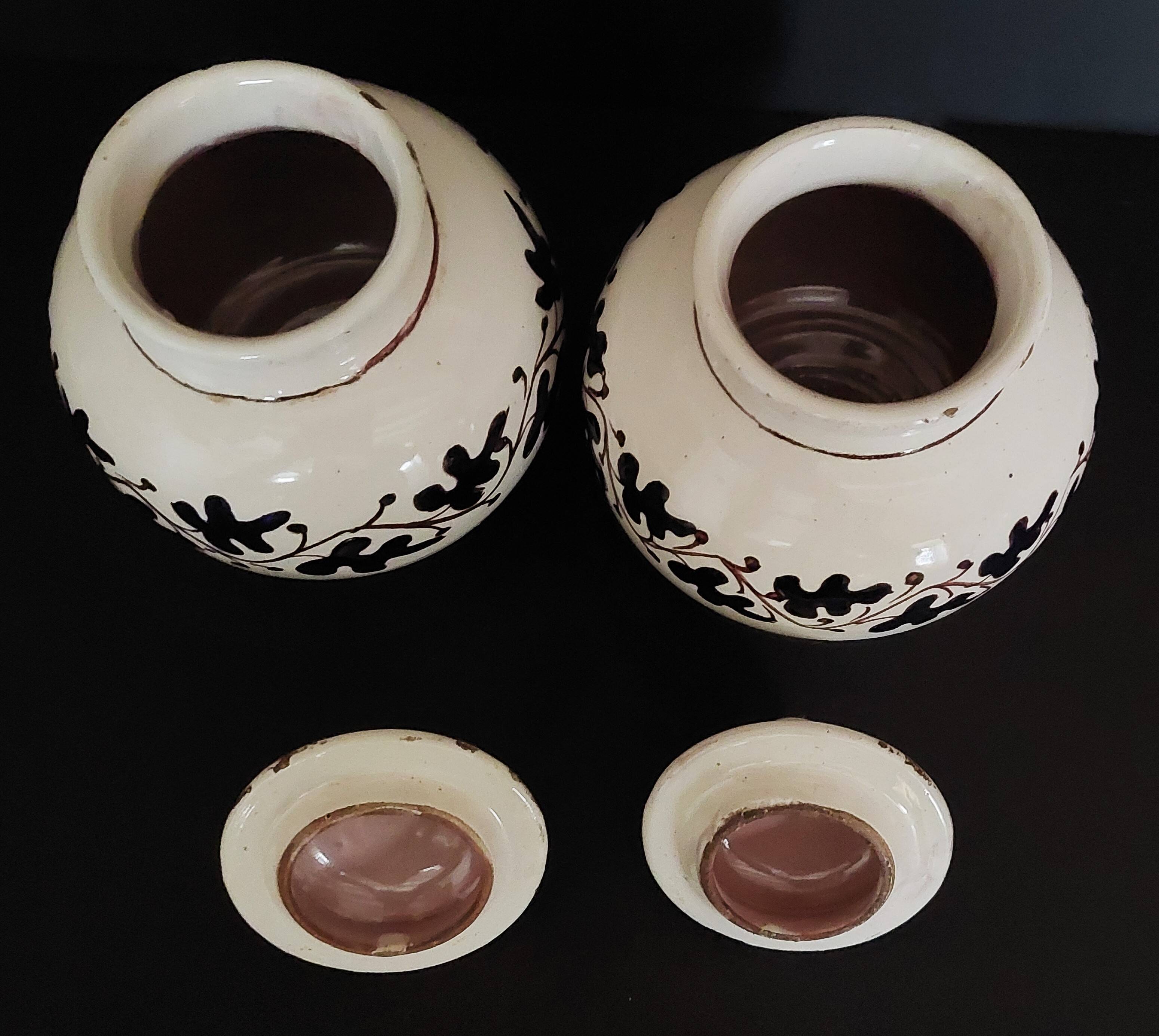 Pair of covered earthenware pots Italy Castelli 18th century