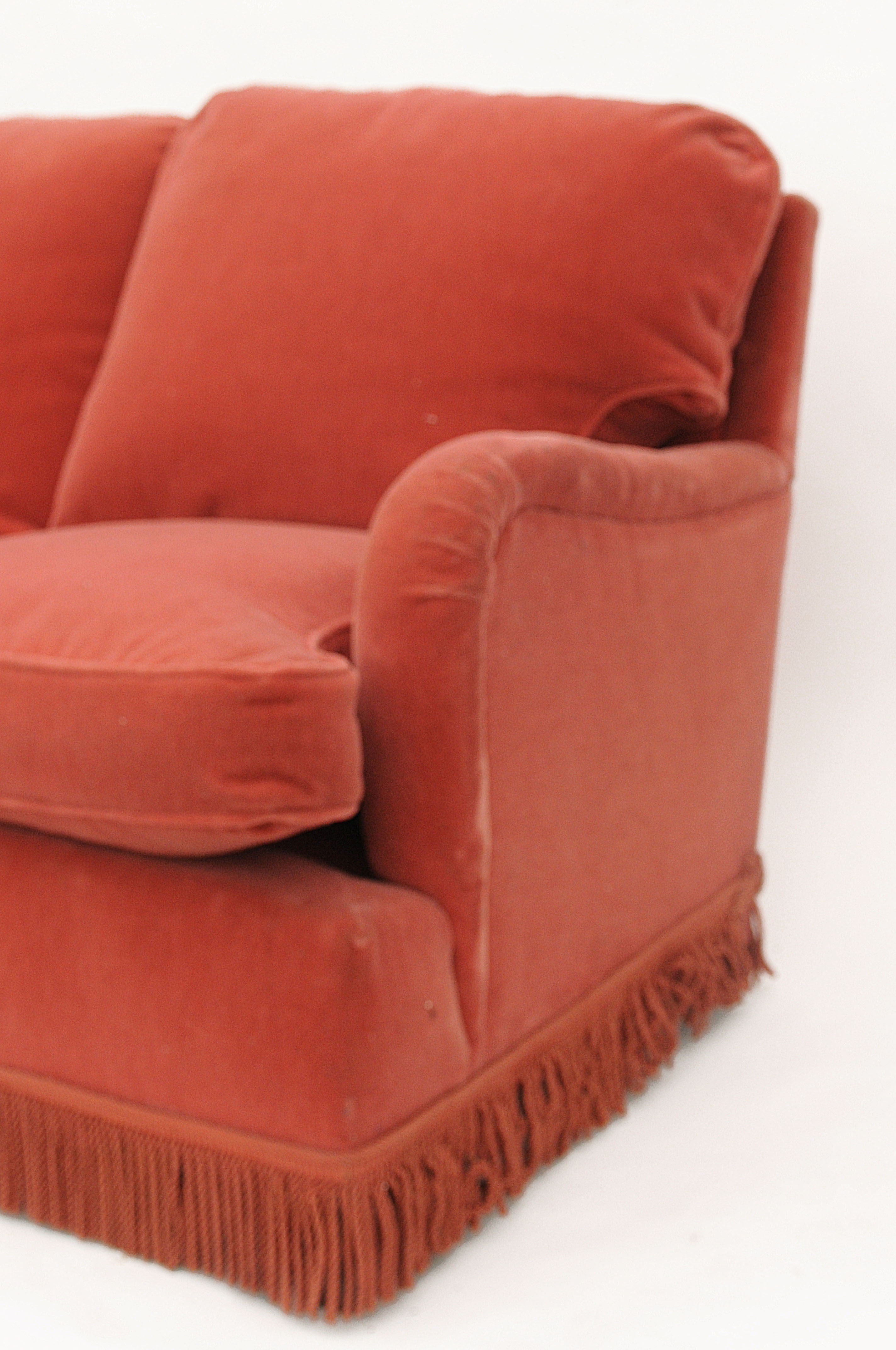 3-seater red fabric sofa