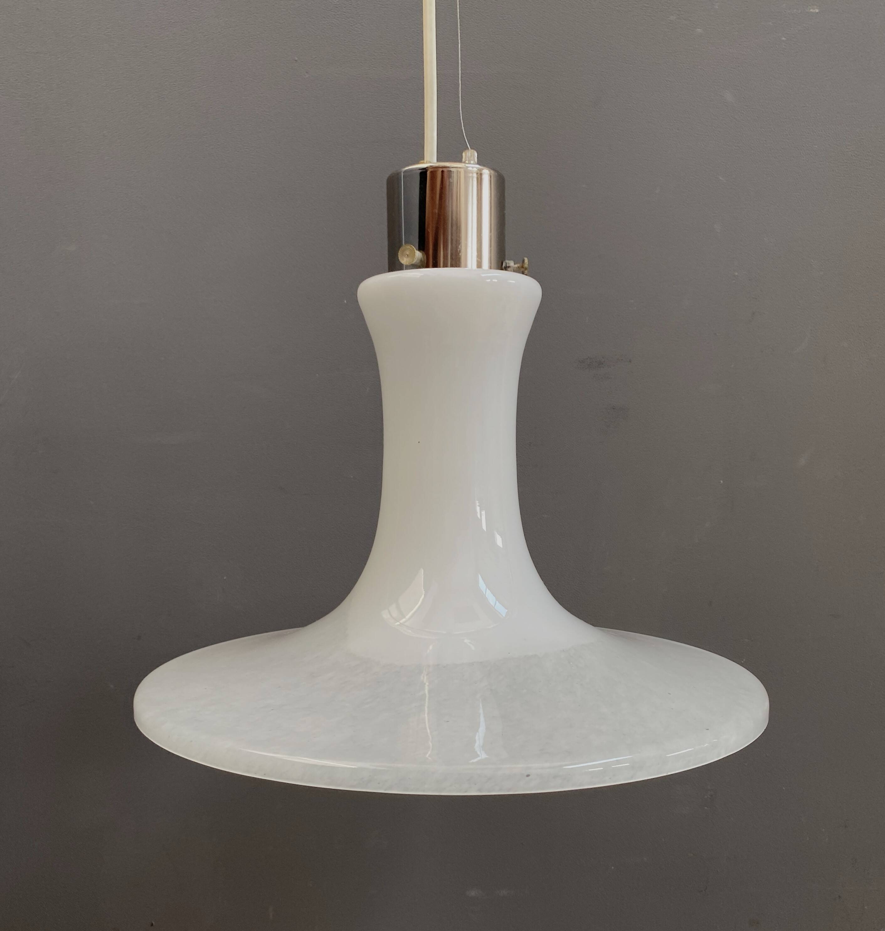 White glass pendant lamp 1980s