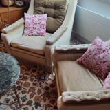2 fauteuils en velours kaki