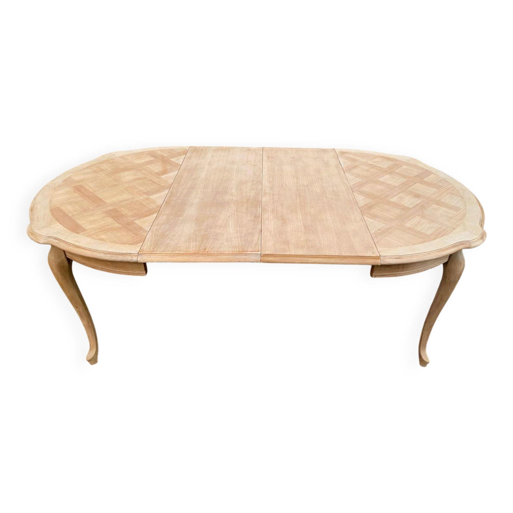 Round extendable dining table Louis XV stripped in solid cherry wood 1960
