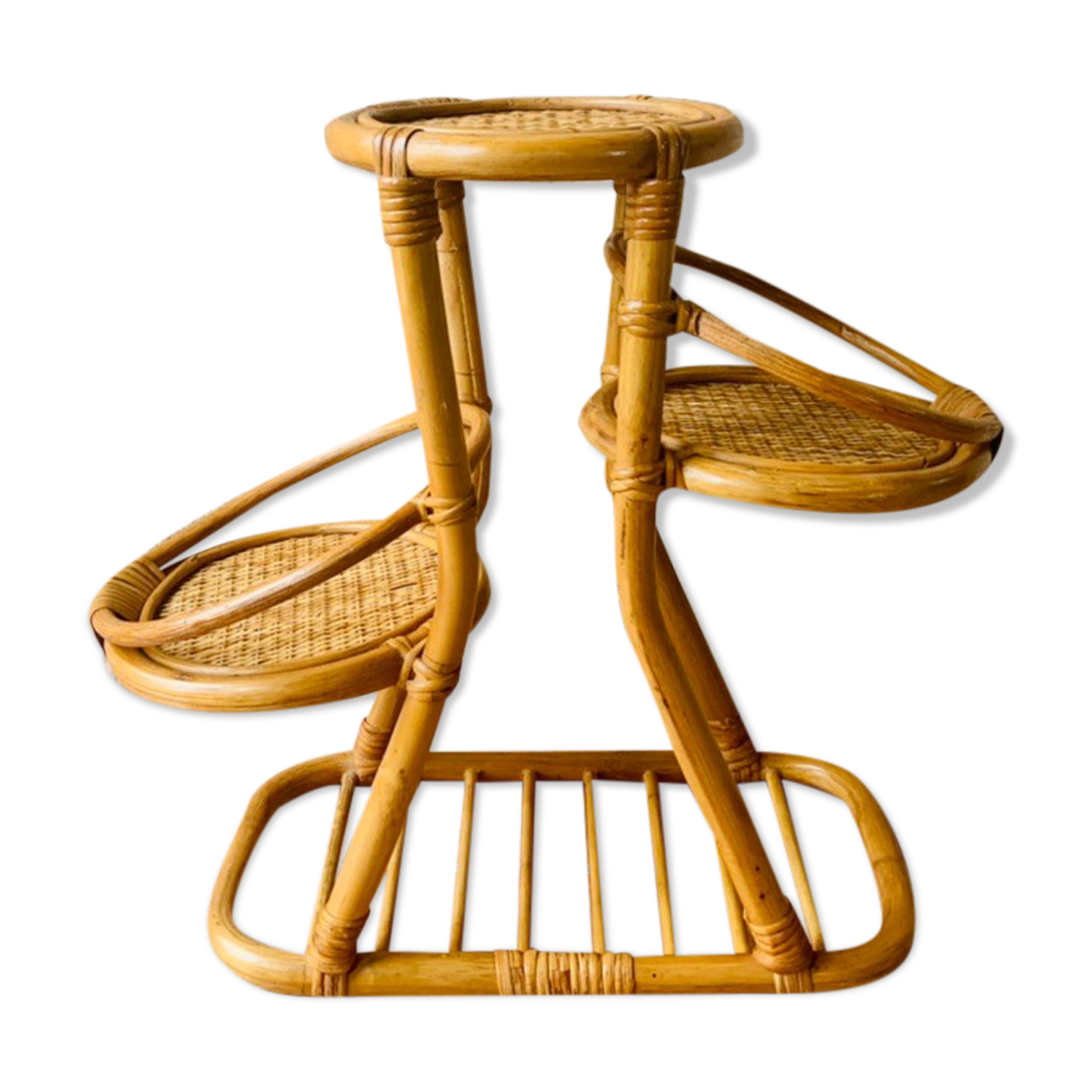 Vintage bamboo and rattan plant holder, circa 70's