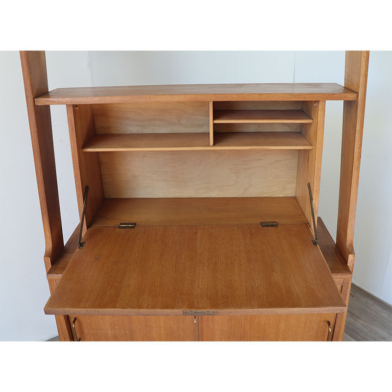 Bibliothèque avec secrétaire vintage en bois 1950