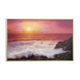 Cuadro del mar al oleo. Pintura de puesta de sol en el mar.