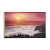 Cuadro del mar al oleo. Pintura de puesta de sol en el mar.
