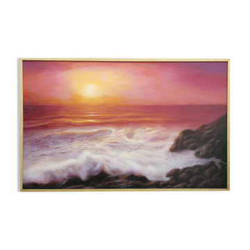 Cuadro del mar al oleo. Pintura de puesta de sol en el mar.