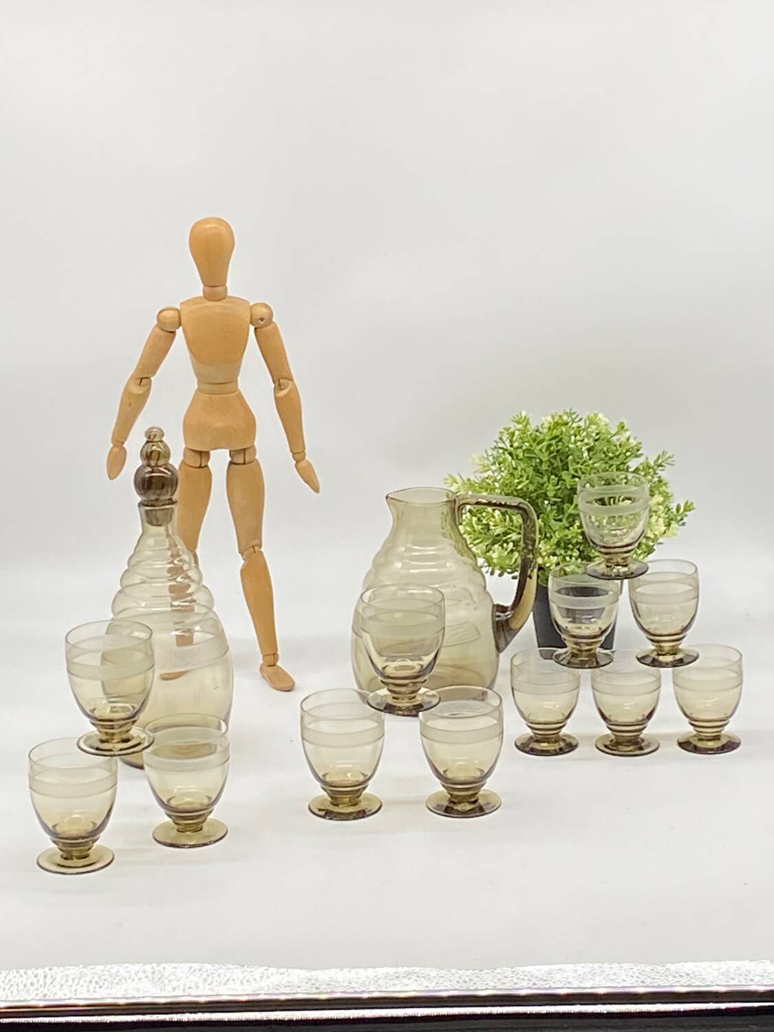 Glass service / pitcher / carafe art deco style / vintage / black smoked glass