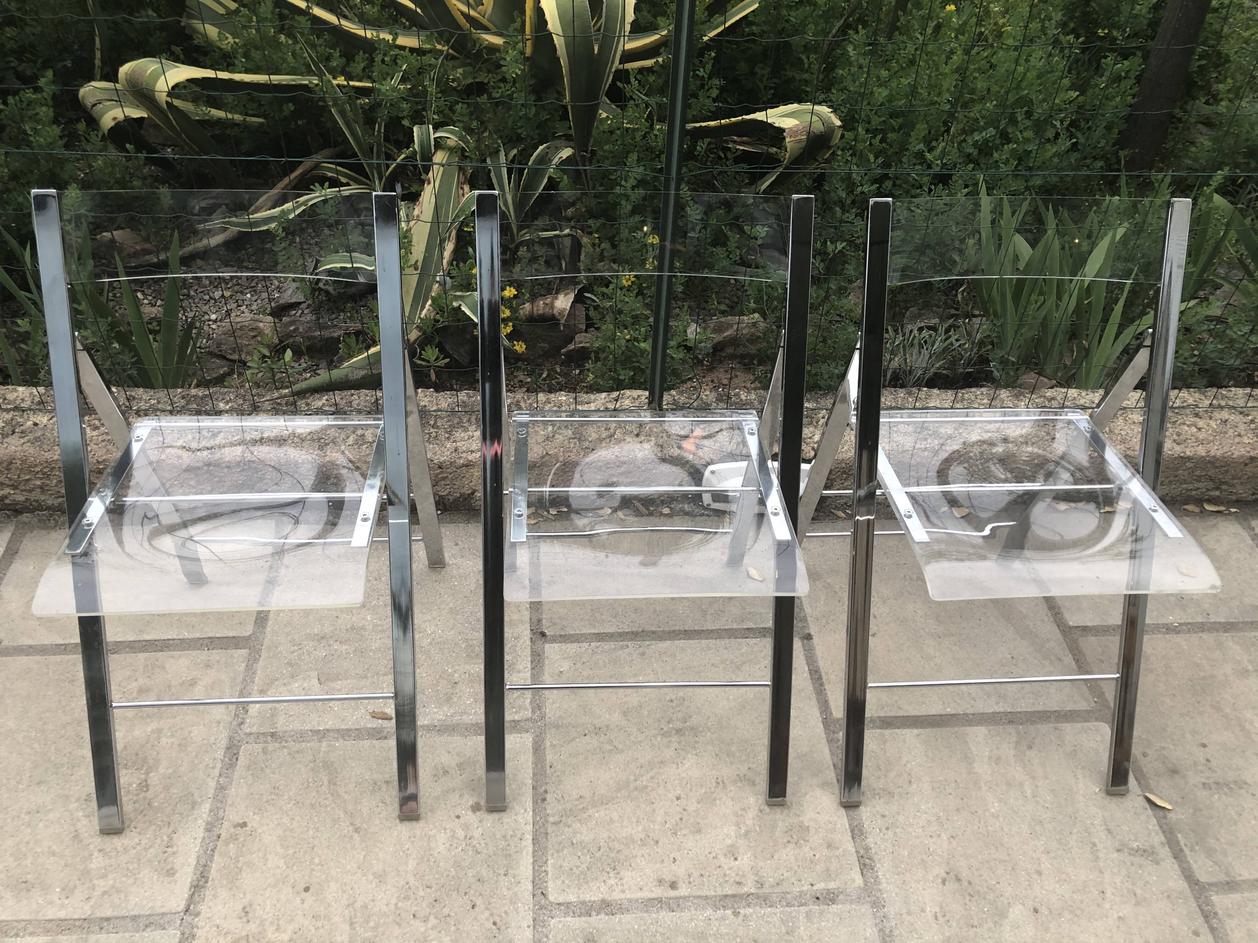 Plexiglass and chrome metal design folding chairs
