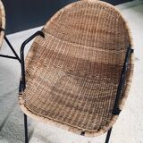 Mid-Century Modern Rattan Armchairs, France, 1950s, Set of 2