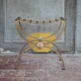 Vintage luggage rack, curule-shaped stool, iron suitcase table