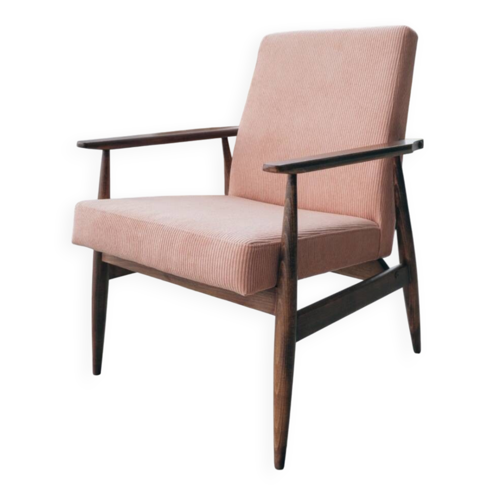 Scandinavian Lounge Chair Light Coral Pink Corduroy Classic Design