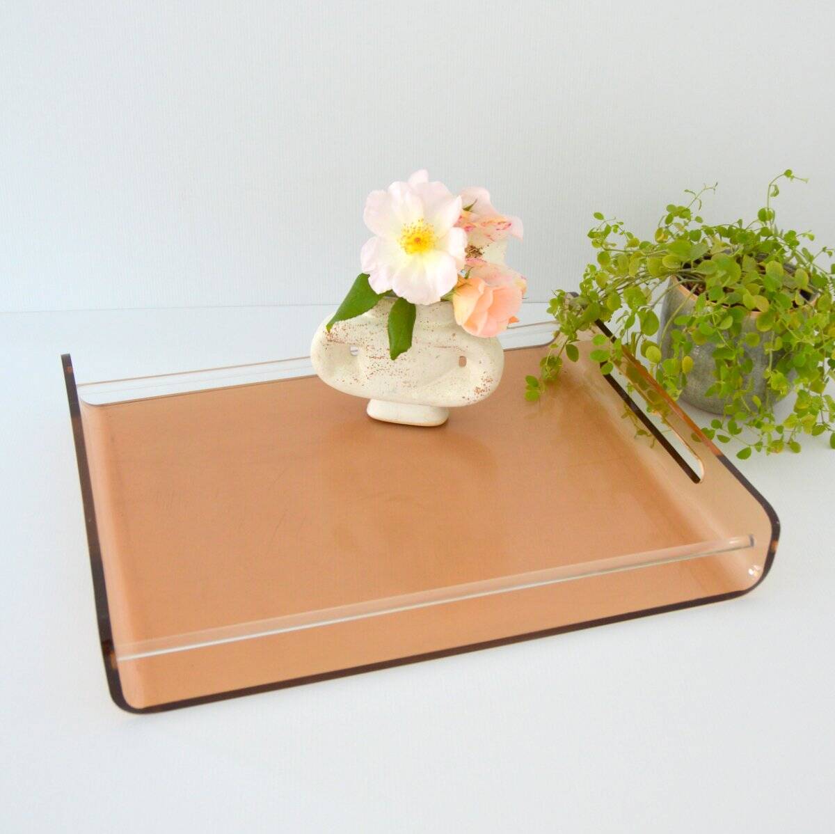 Large plexiglass serving tray, vintage 1970s design