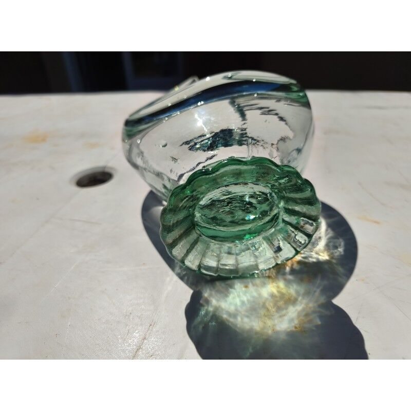 2 blue crystal and blown glass pocket vases