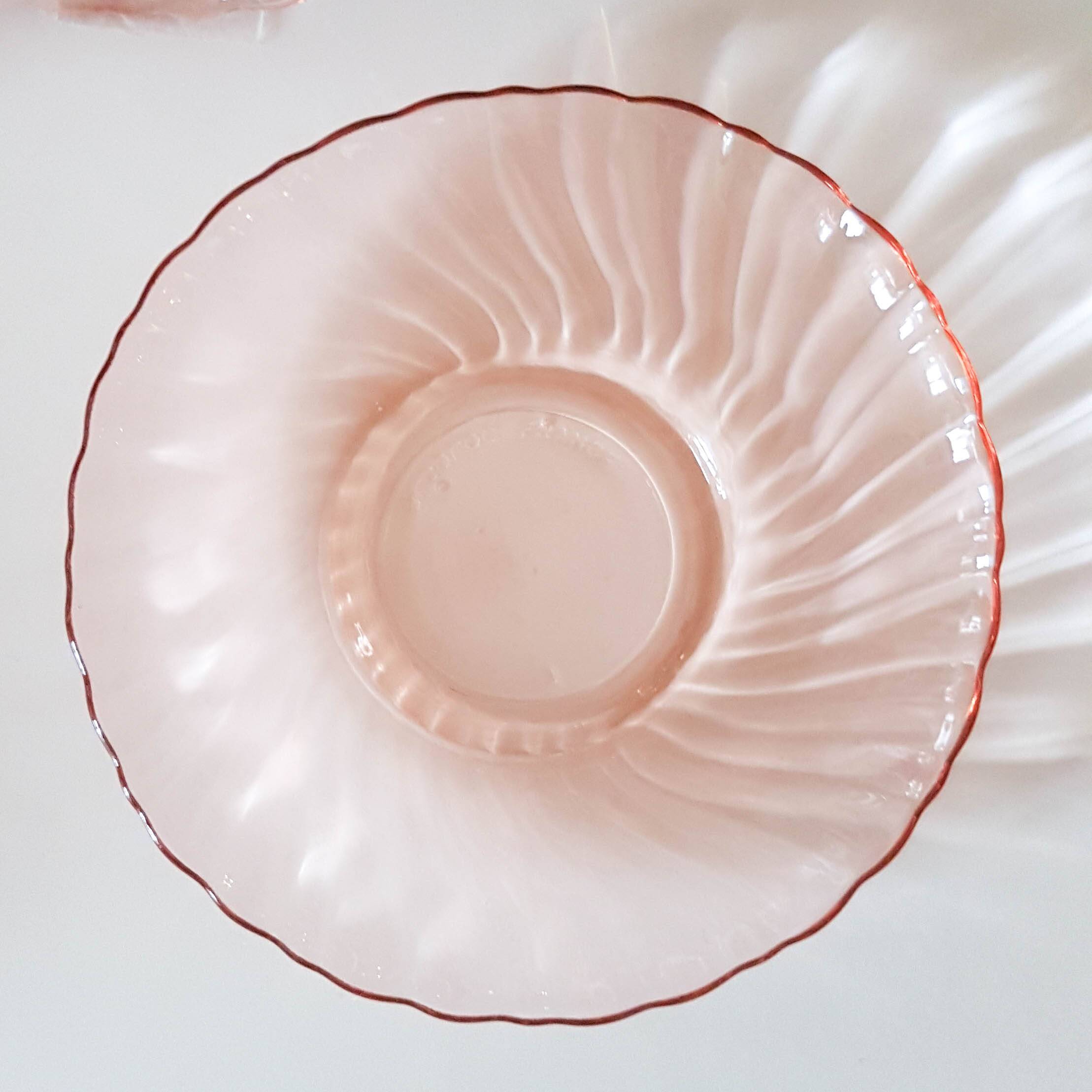 6 Rosaline LUMINARC pink glass tea cups and saucers made in France