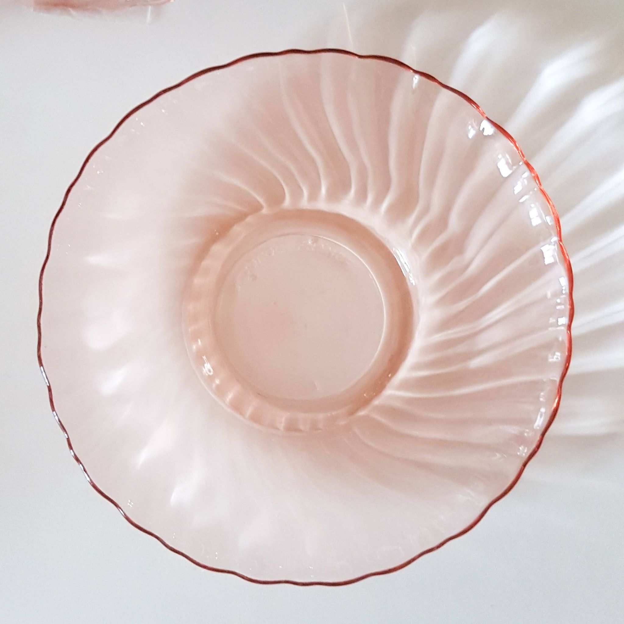 6 Rosaline LUMINARC pink glass tea cups and saucers made in France