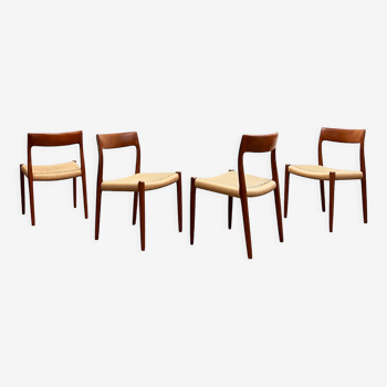 Mid century teak dining chairs by Niels O. Møller for J.L. Moller, Model 77, Set of 4,Denmark, 1950s