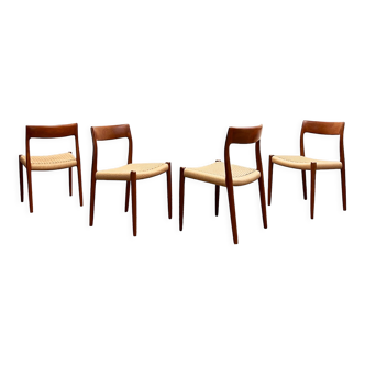 Mid century teak dining chairs by Niels O. Møller for J.L. Moller, Model 77, Set of 4,Denmark, 1950s