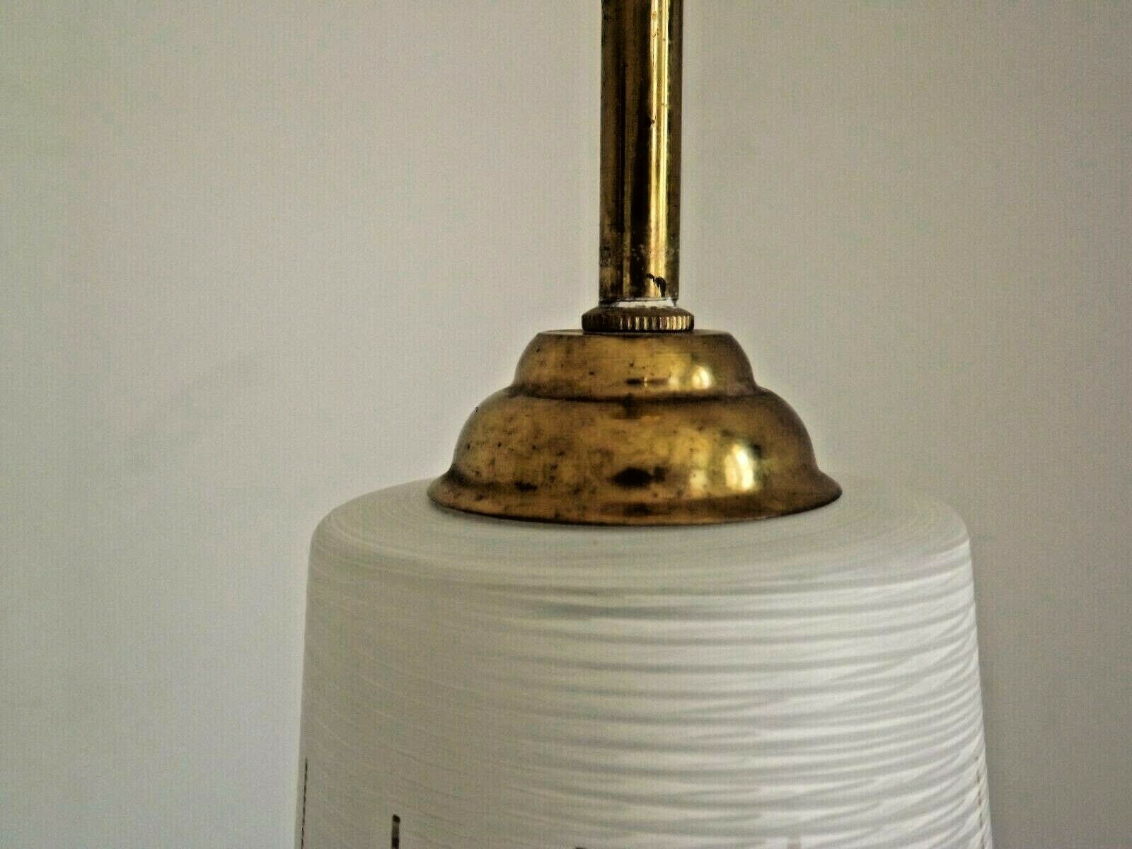 French vintage retro white & clear glass shade & gold metal ceiling light 3599