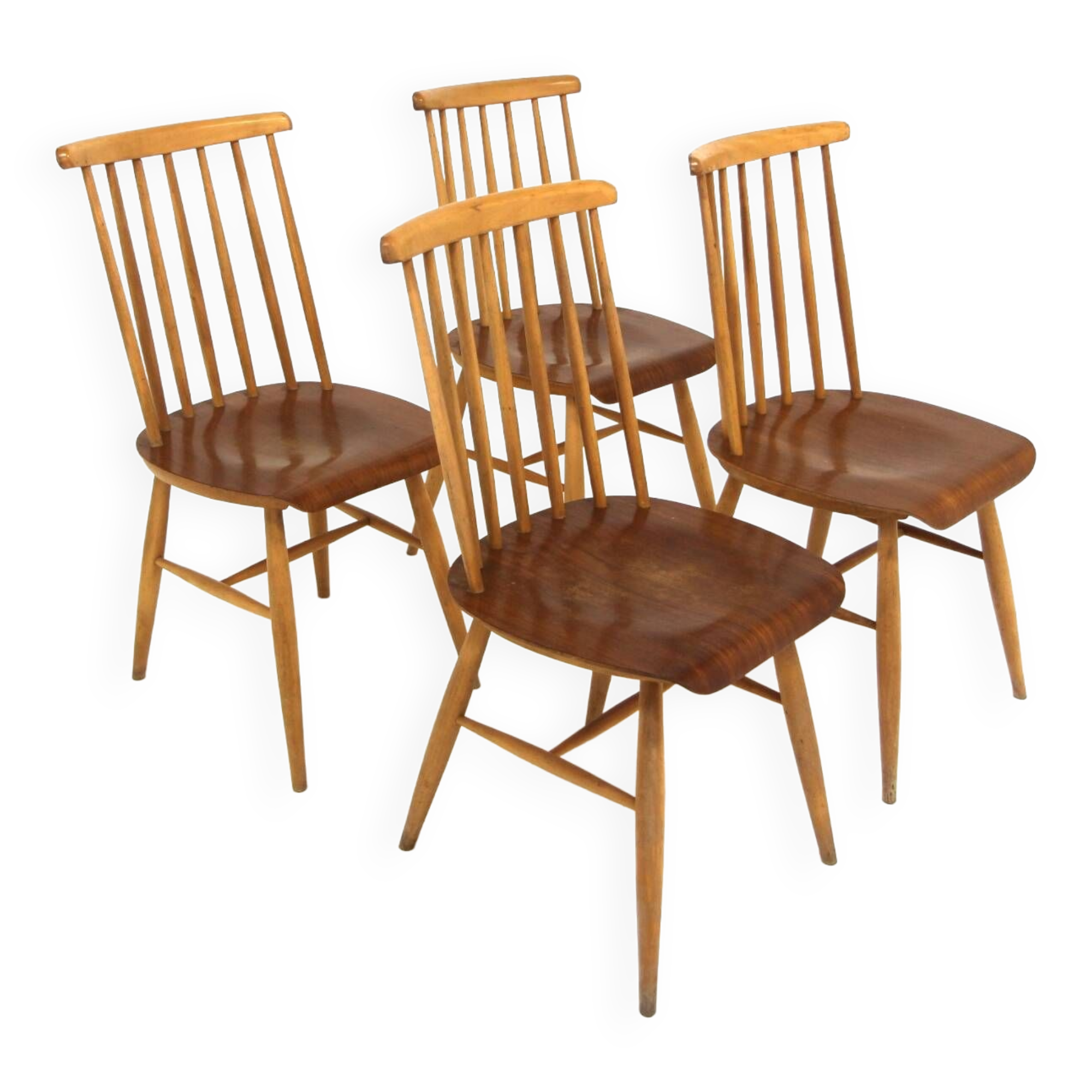 Set of 4 Scandinavian "Pinnstol" beech chairs, Sweden, 1960