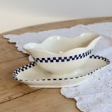 Antique sauce boat in ironstone Salins - Checkerboard model
