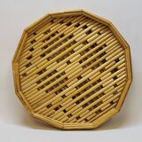 Rattan straw bamboo serving tray French vintage 70s