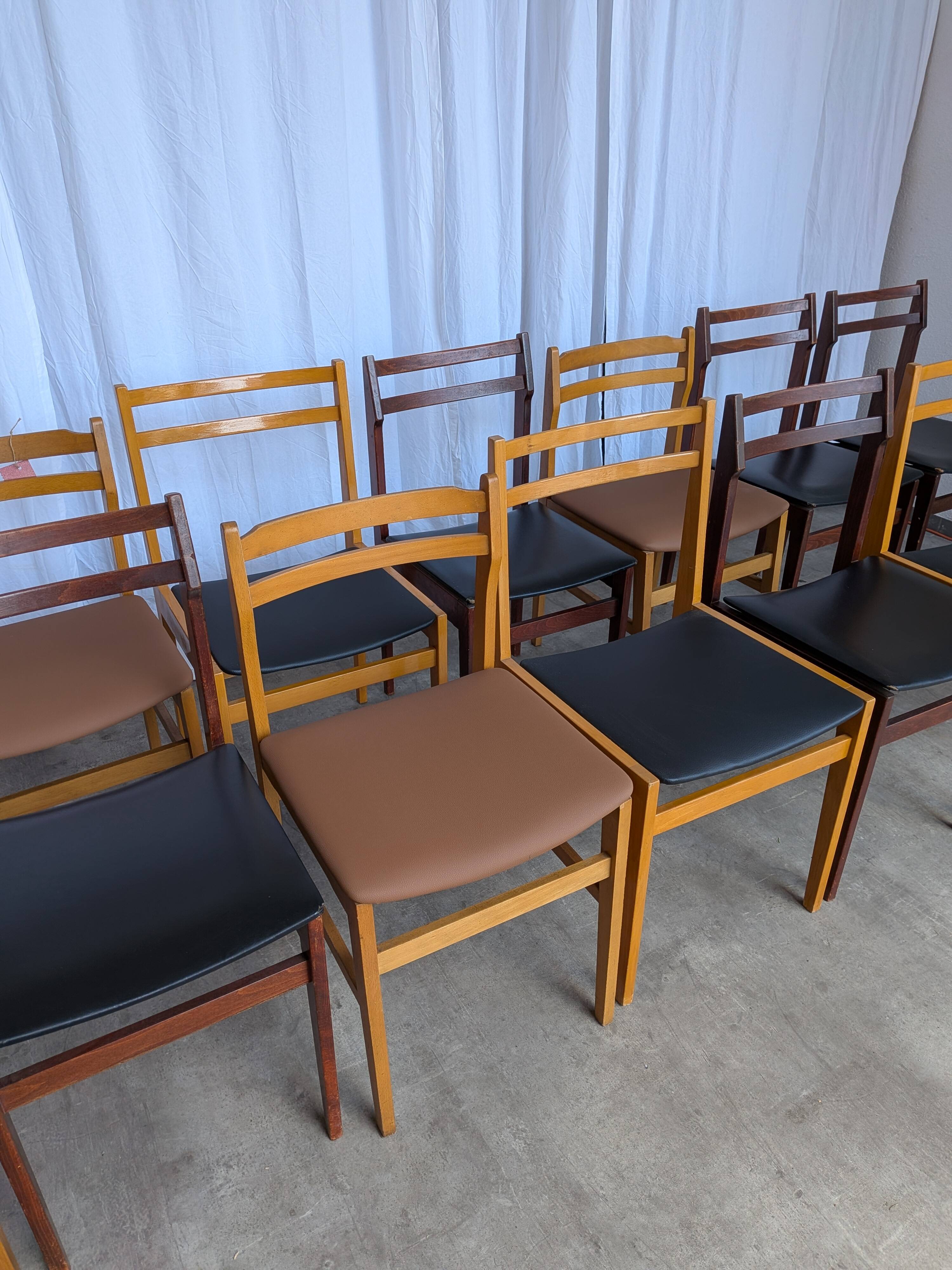 Set of 14 Vintage Scandinavian Dining Chairs / Yugoslav Wooden Bistro Chair