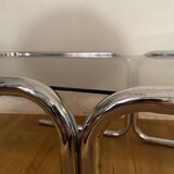 Vintage coffee table in chrome and smoked glass 70s