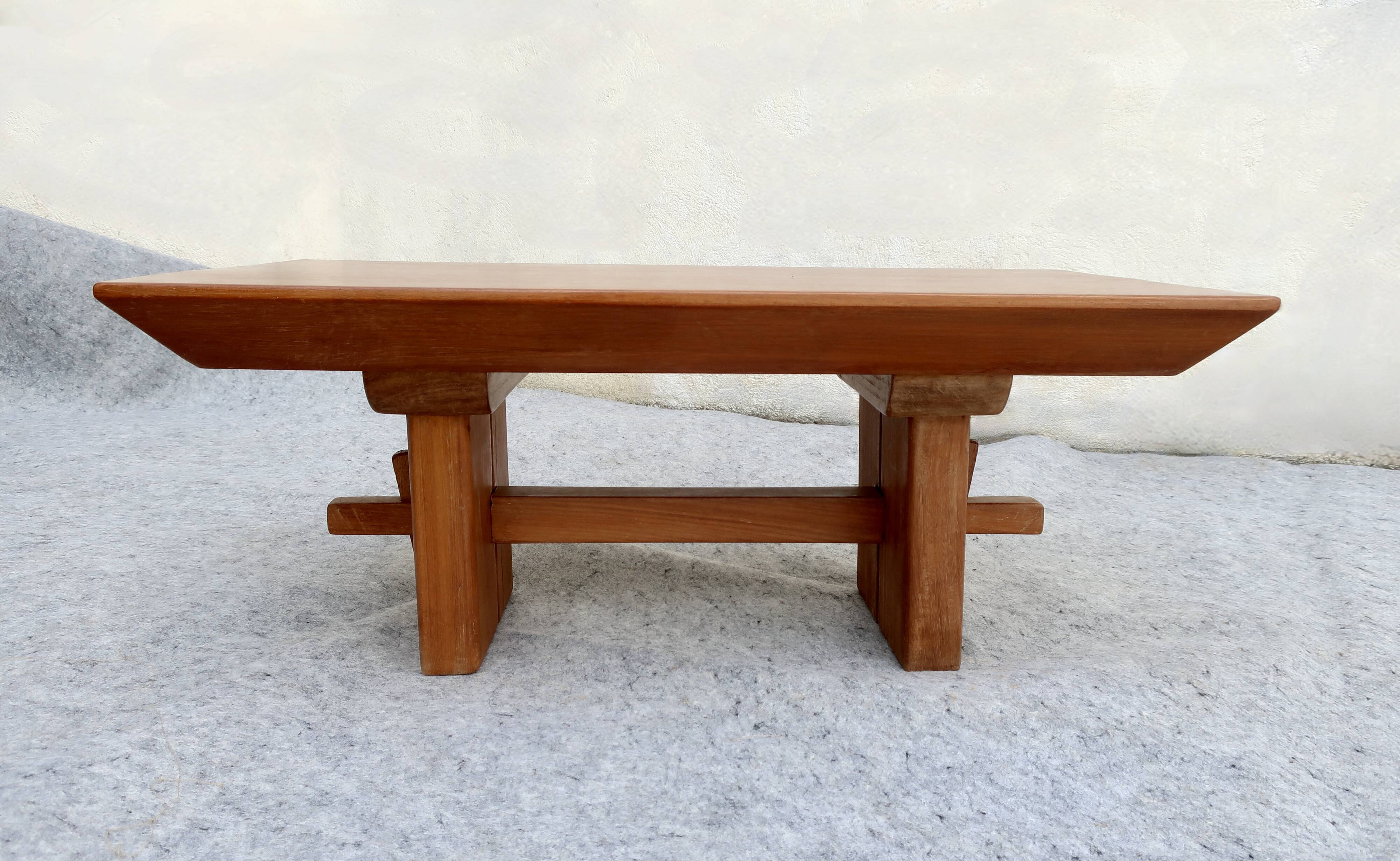 Scandinavian "Brutalist" Coffee Table, Japandi Style, Solid Teak, 20th Century