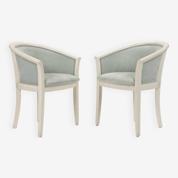 Set of two beige wooden armchairs