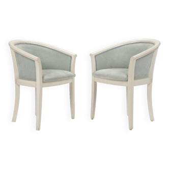 Set of two beige wooden armchairs