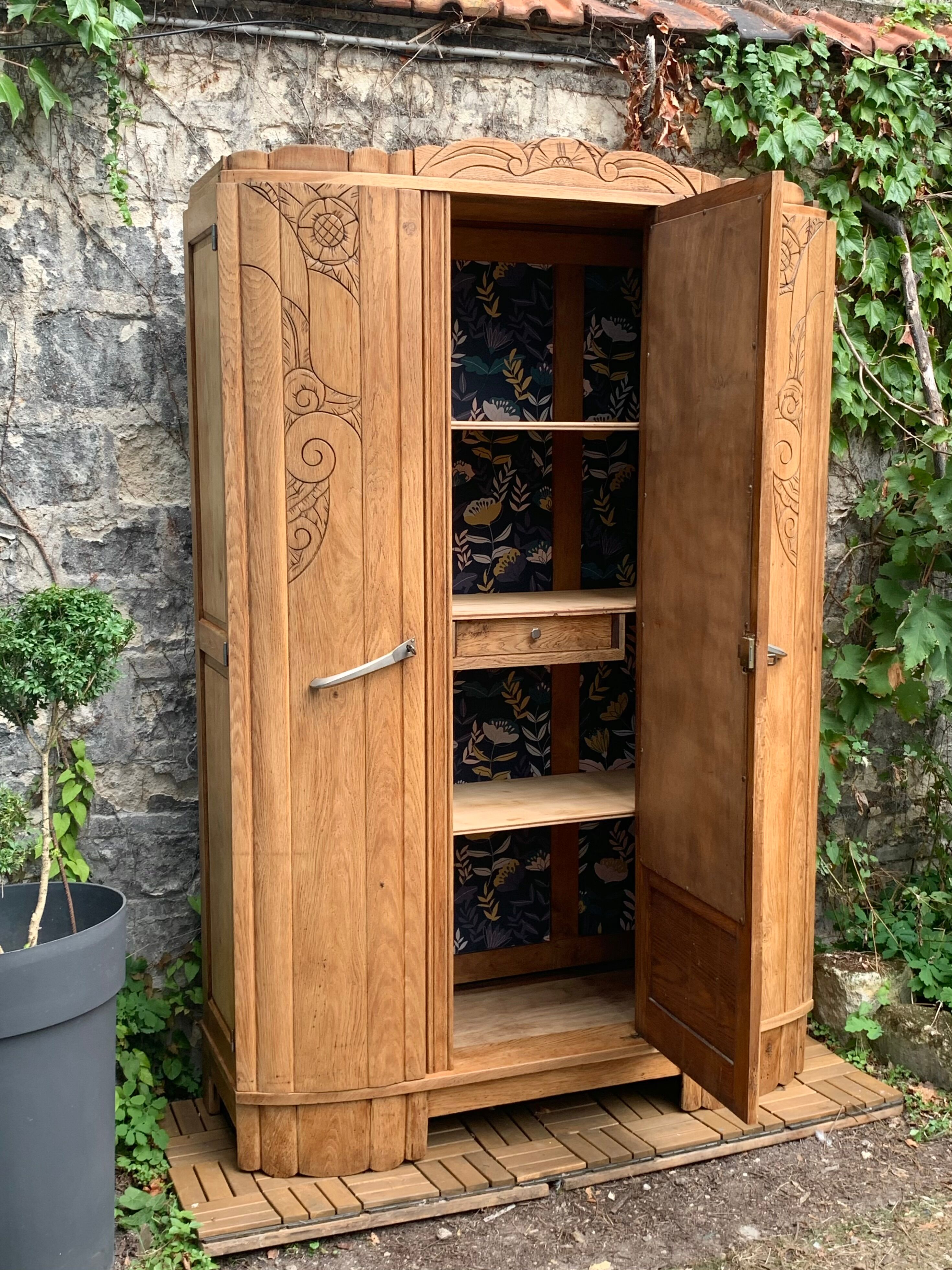 Parisian art deco wardrobe solid raw oak 1930