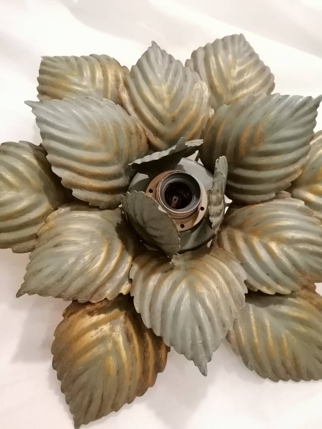 Green and gold Masca flower wall or ceiling light - Circa 1970