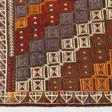 Deep Burgundy & Mustard Yellow Star Pattern Turkish Kilim Rug, 145x282 Cm