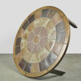 Vintage round coffee table with ceramic tiles by Danish artist TUE POULSEN,