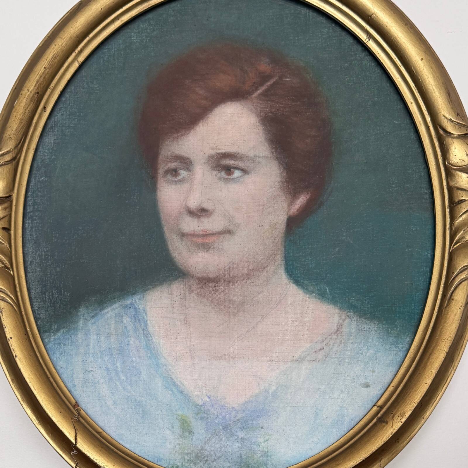 Pastel portrait of a woman, 1920, in a gilded frame