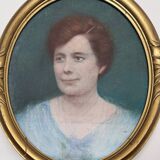 Pastel portrait of a woman, 1920, in a gilded frame