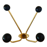 Quadruple patère vintage en laiton et bois