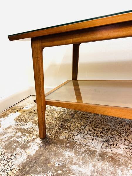 Vintage Scandinavian wood and glass coffee table