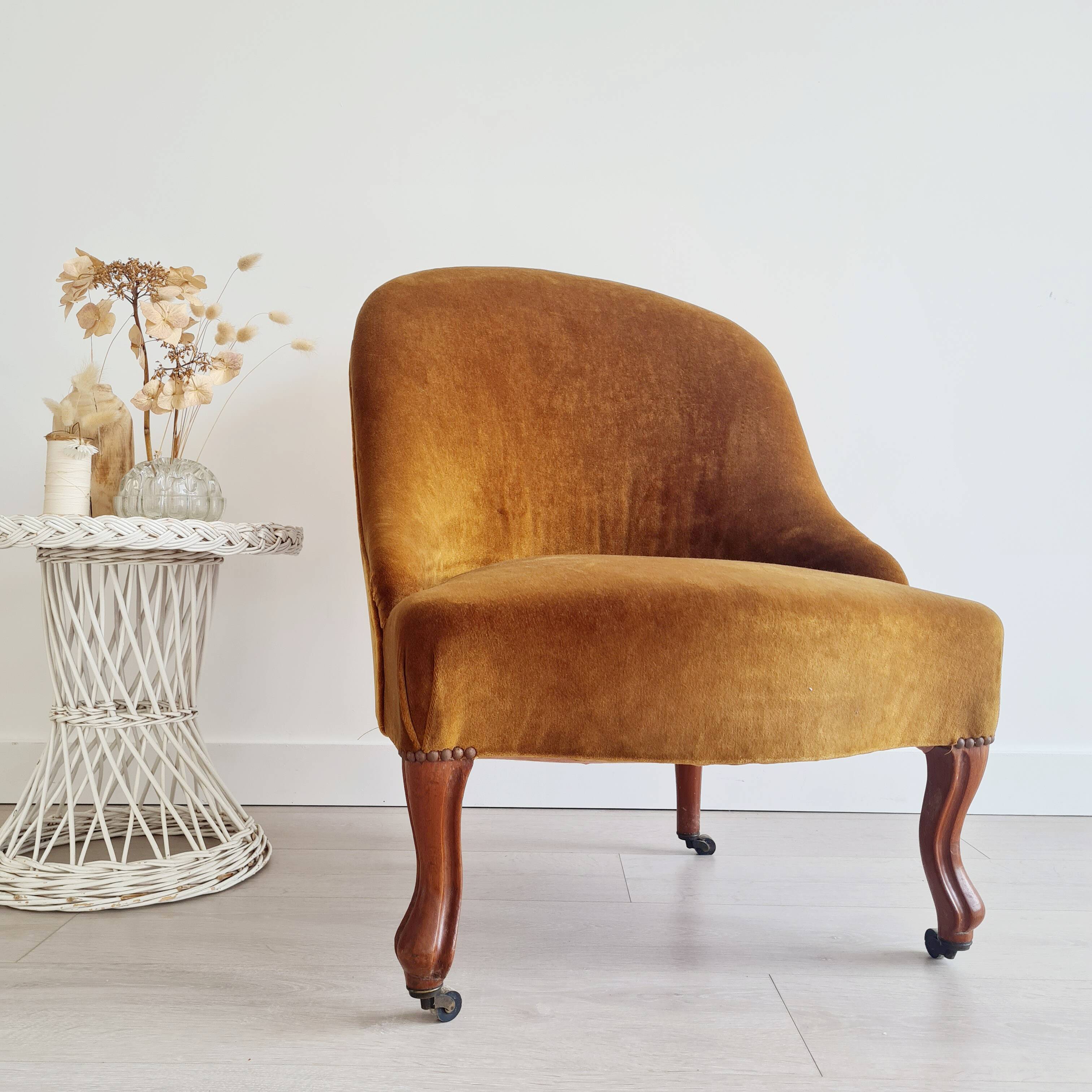 Dark ochre velvet toad armchair