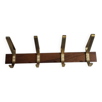 Scandinavian design coat hook in teak and gold aluminum